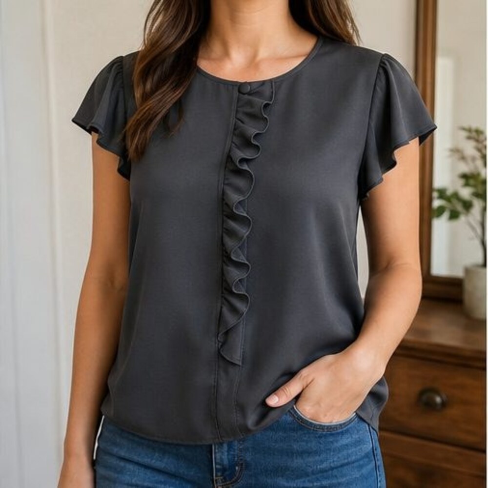 Charcoal Button Blouse - Picture 2 of 6